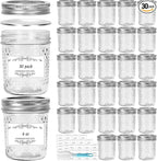 6 oz Glass Mason Jars, 30 Pack Regular Mouth Glass Canning Jars with Silver Aluminum Lids and Bands, Airtight Jam Jars for Food Storage, Pickling, Fermenting, Honey, Jelly, DIY Candles Decor