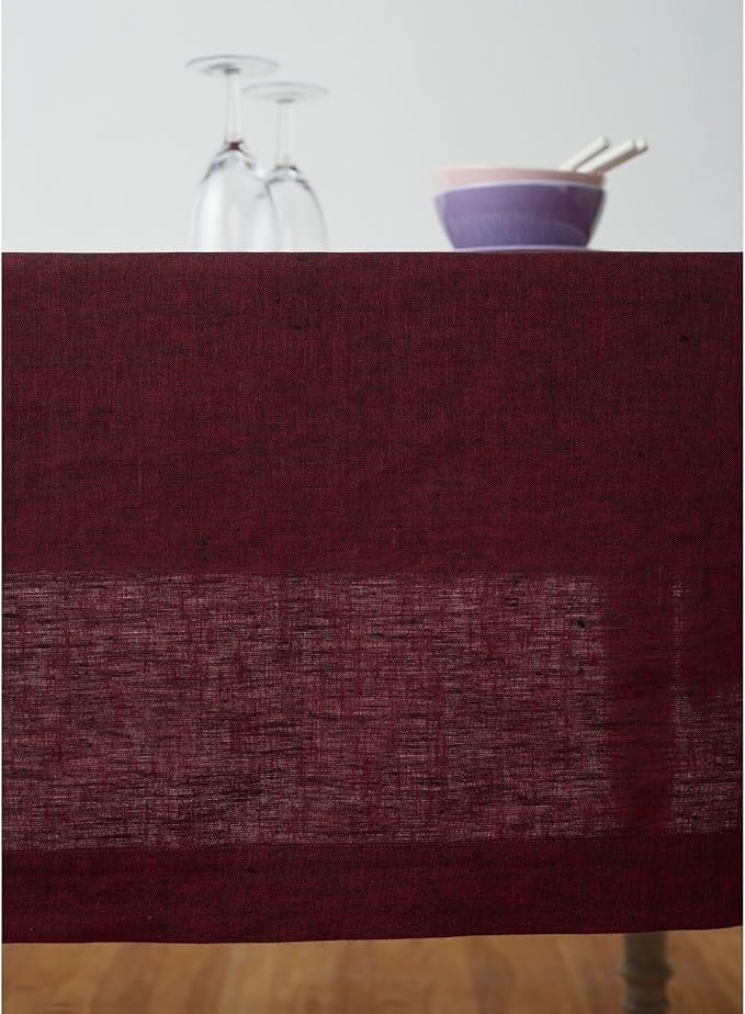 Solino Home Red Garnet Tablecloth 54 x 72 Inch - Athena, 100% Pure Linen Rectangle Tablecloth - Machine Washable Table Cloth for Summer, Fall, Autumn