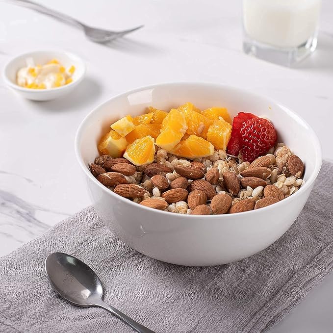 DELLING Ultra-Strong 22 Ounce Soup Bowls, Cereal Bowl, 6 inch Bowls Set, White Ceramic Bowls, White Bowls for Kitchen, Snack Rice Pasta Salad Oatmeal, Set of 6, Dishwasher & Microwave Safe