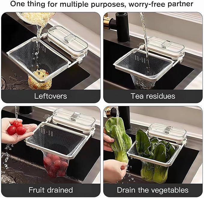 Sink Drain Strainer 2025 New Suction Cup Sink Kitchen Net Strainer Colander Collapsible Corner Sink Strainer Over for Food Waste Filtering Kitchen Leftover Have Mesh Bags (B+W, Filter 150Pcs)