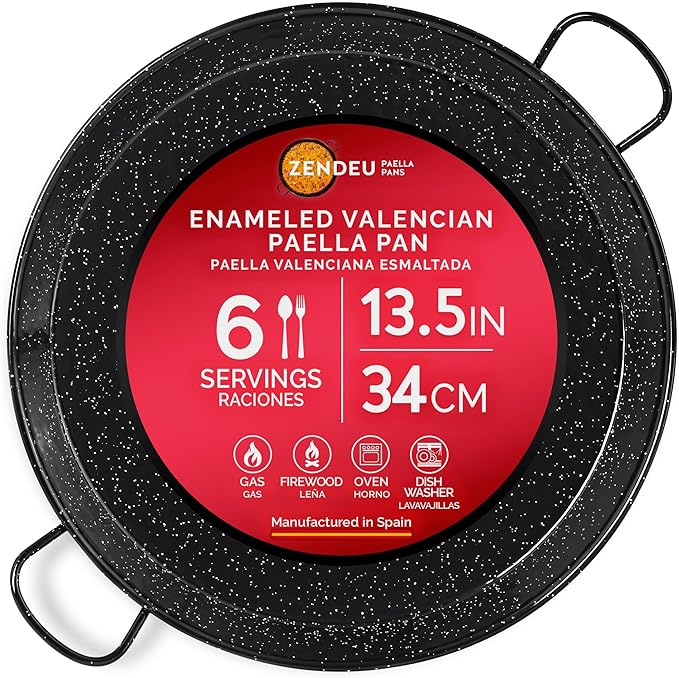 Enameled Paella Pan (Carbon Steel, 13.5 in - 34 cm (6 Servings))