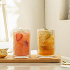 Vintage Ribbed Glassware Set: 6pcs 16.9oz XL Drinking Glasses, Fluted Ripple Drinkware, Origami Style, Elegant Glassware for Whiskey, Cocktail, Iced Coffee, Juice, Beer, Soda