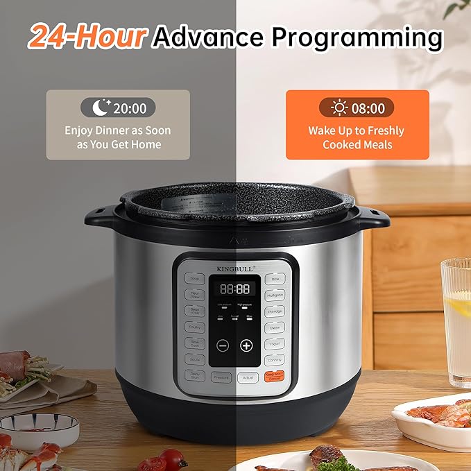 KINGBULL 12-in-1 Electric Pressure Cooker, Instant Multi-Use Non-Stick Pot, Slow Cooker, Rice Cooker, Steamer, Sauté, Yogurt Maker, Warmer &Delay Start,LED Screen& Manual(6QT)