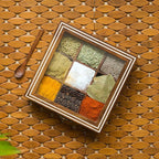 ExclusiveLane Wooden Spice Box | Masala Dabba with 9 Compartments | Size - 8x8x2 inches | Namak Daani with Spoon & See Through Lid | Sheesham Wood Spices Organizer | Kitchen Spices Container