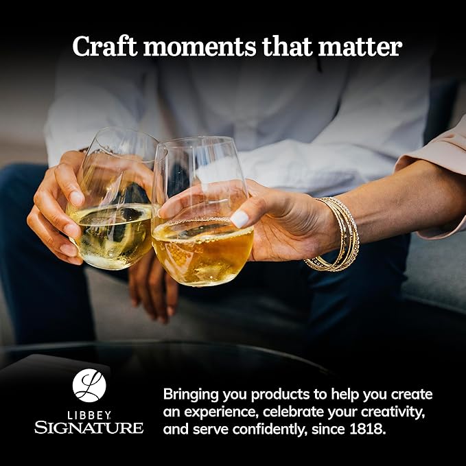 Libbey Signature Kentfield Stemless Red and White Wine Glasses Set of 12, Elegant, Dishwasher Safe Wine Glass Set for Birthdays, Weddings & More