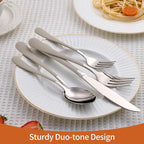 20 Piece Cream Grey 18/0 Flatware Utensil Set for 4, Include Dinner Knife,Dinner Forks,Dinner Spoons,Salad Forks,Teaspoons,Silverware Set for 4, Dishwasher Safe