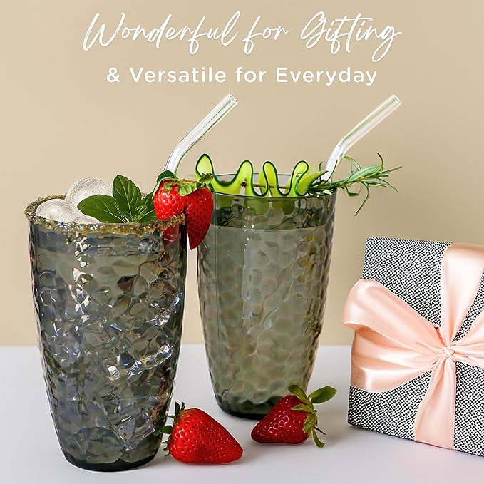 Kate Aspen Smoke Grey Hammered Plastic Tumblers, Plastic Drinking Glasses Set of 8, 23 oz, Large Shatterproof Cups Reusable for Outdoor Barware, Cocktails, BPA-Free Tumblers & Water Glasses