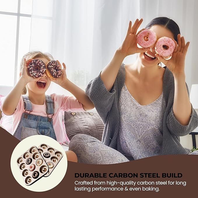 Good Dee's Nonstick Donut Pan for Baking 12 Cavity - Carbon Steel Donut Baking Pan for Muffin, Cake, Dessert & Mini Bagel | Doughnut Bakeware for Oven Baking | Mold Donut Trays Easy Clean & Non-Stick