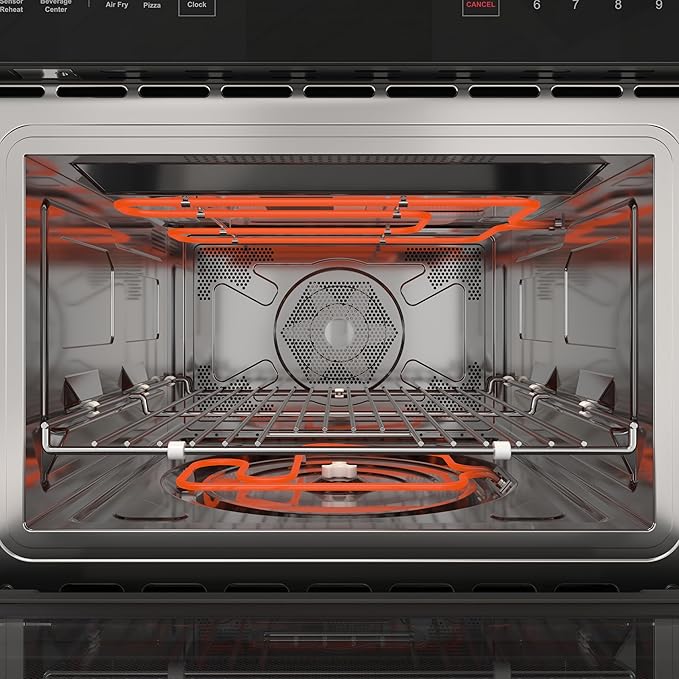 KoolMore KM-CWO24-AFSS Reserve Built-in Microwave Convection Oven with Air Fry, 3-in-1 Combo, Sensor Cook, Soft-Close Door, Stainless Steel, Premium 24 in. /1.6 cu. ft, Black
