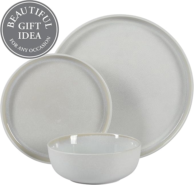 Gibson Elite Tahoe Sunset 12 Piece Stoneware Reactive Glaze (Service for 4) Ceramic Plates and Bowls Dinnerware Set - Cream White