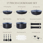 CAROTE 17PCS Ceramic Cookware Sets, Black and Gray, Pots and Pans Set Non Stick Non Toxic, Induction Cookware, Kitchen Cookware Sets, Pots Set for Healthy Cooking