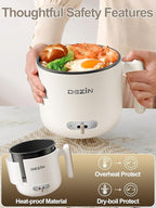 Dezin Electric Pot with Steamer, 1.8L Dual Power Ramen Cooker, Portable Non-Stick Hot Pot Electric for Soup, Pasta, Egg, Oatmeal, Overheat & Boil-Dry Protection, Ideal for Dorm, Office(Beige)