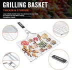 Foldable BBQ Fish Grill Basket with 430 Stainless Steel, Grill Set Includes: a Reusable Grill mat and a basting Brush.