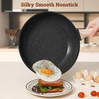 17 Pcs Pots and Pans Set Non Stick Kitchen Cookware Sets Nonstick Induction Cookware Non-toxic Black Granite Cooking Tools with Stay-Cool Handles, Pot Protectors (PFOS/PFOA Free)