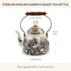 MACKENZIE-CHILDS 2-Quart Enamel Tea Kettle, Cute Tea Kettle for Stovetop, Sterling English Garden