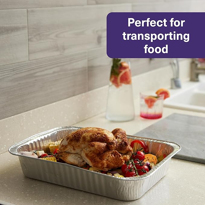 MATANA 9x13 Aluminum Pans Foil Trays (25 Pack) Disposable Baking Tin Foil Pan, Half Size Deep Steam Table Pan, Aluminum Tray, Great for Oven Roasting, Chafing, Heating, Serving Food, Parties