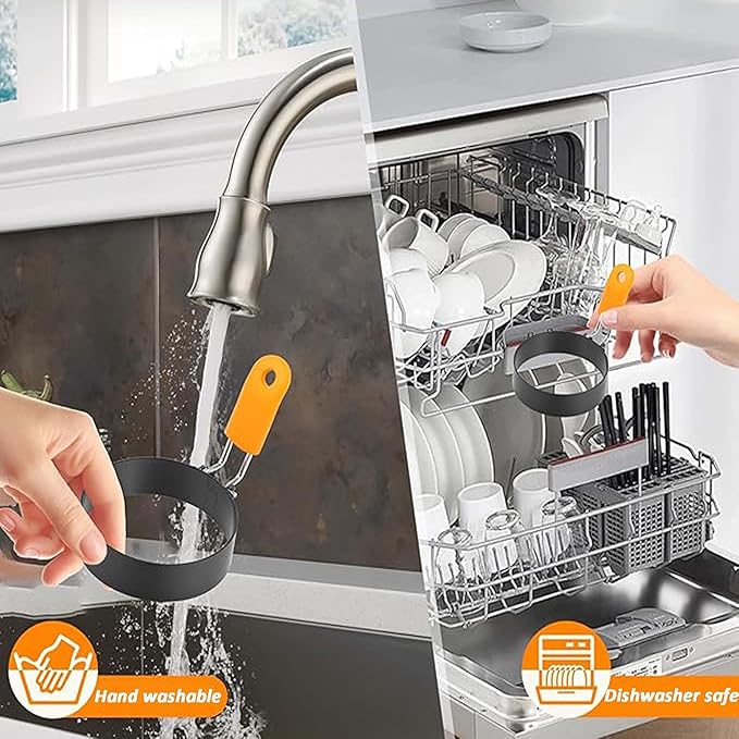 3.5" Nonstick Stainless Steel Egg Rings Set of 4 with Oil Brush, Round Crumpet Ring Mold for Muffins Pancake Cooking Griddle, Portable Grill Accessories for Indoor Camping Breakfast Sandwich Burger