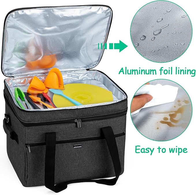 Yarwo Slow Cooker Bag Compatible with Crock-Pot/Hamilton Beach 8-10 Quart, Double Layers Slow Cooker Travel Carrier Case for Kitchen Appliance and Accessories, Black (Bag Only)
