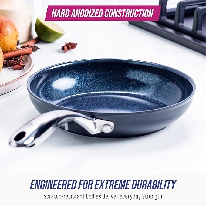Blue Diamond Cookware Hard Anodized Ceramic Nonstick, 8" Frying Pan Skillet, PFAS-Free, Dishwasher Safe, Oven Safe, Grey