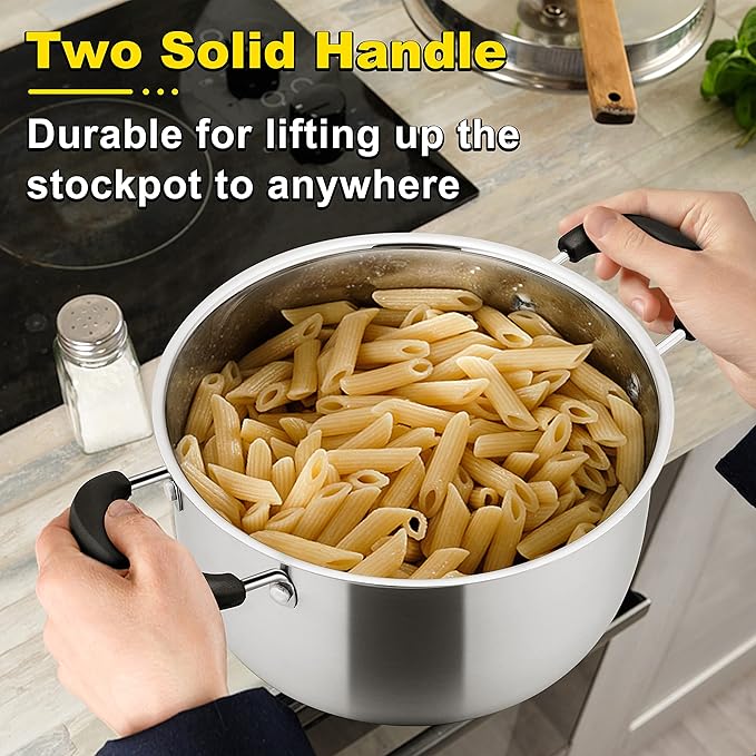 E-far 6 Quart Stock Pot, Stainless Steel Metal Soup Pot with Glass Lid for Cooking, Healthy & Rust Free, Heavy Duty & Dishwasher Safe