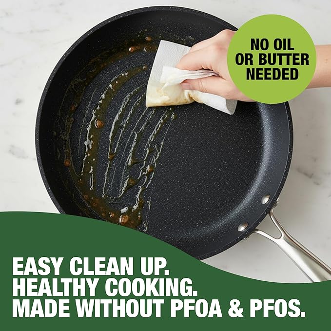 Granitestone 3pc Non Stick Frying Pans Set, 8,10,12 inch Ceramic Frying Pan Skillet Set, Non Toxic Frying pans Nonstick for Cooking, Induction Ready, PFAS & PFOA Free, Oven & Dishwasher Safe - Black