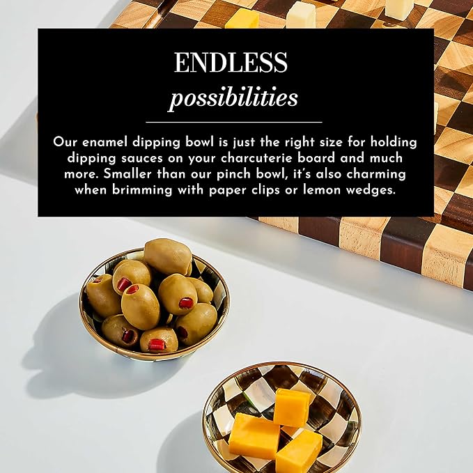 MACKENZIE-CHILDS Enamel Dipping Bowl, Small Serving Bowl for Entertaining, Blue-and-White Royal Check