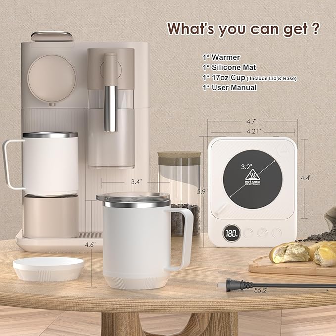 Coffee Mug Warmer & Mug Set for Desk, Electric Coffee Cup Warmer with 16oz Heated Mug, Smart Coffee Heater with Auto Shut Off for Office/Home, Christmas/Birthday/Coffee Gifts for Men & Women,White