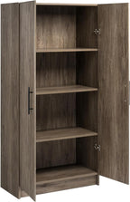 Prepac Elite Tall Garage Storage Cabinet & Pantry Storage Cupboard, 2-Door Freestanding Bathroom or Pantry Cabinet with Adjustable Shelves, 16" D x 32" W x 65" H, Drifted Gray