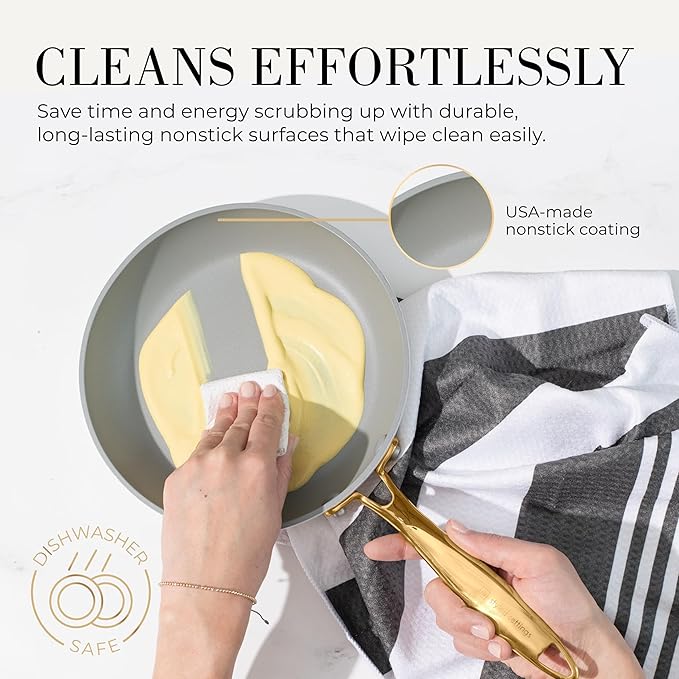 White and Gold Pots and Pans 15 PC Set - Premium Heavy Gauge Nonstick, Non Toxic, PFOA Free, Oven and Dishwasher Safe, Induction Compatible Cookware Set - Gold Kitchen Accessories