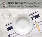 Ruvanti Placemats 100% Cotton 13x19 Inch, Dining Table Placemats Set of 6, Modern Place Mats for Dining Table Decor, Kitchen & Table Linens, Coffee Mat for Christmas Dinners - Navy Stripe