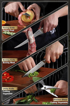 ROCOCO Kitchen Block Knife Set - 15 PCS Stainless Steel Knife Set with Block and Sharpener Dishwasher Safe Father Mother Birthday Christmas Gift