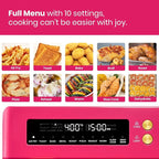Limited Edition Happy Pink Infrared Heating Air Fryer Toaster Oven, Extra Large Countertop Convection Oven 10-in-1 Combo, 6-Slice Toast, Enamel Baking Pan Easy Clean with Recipe Book