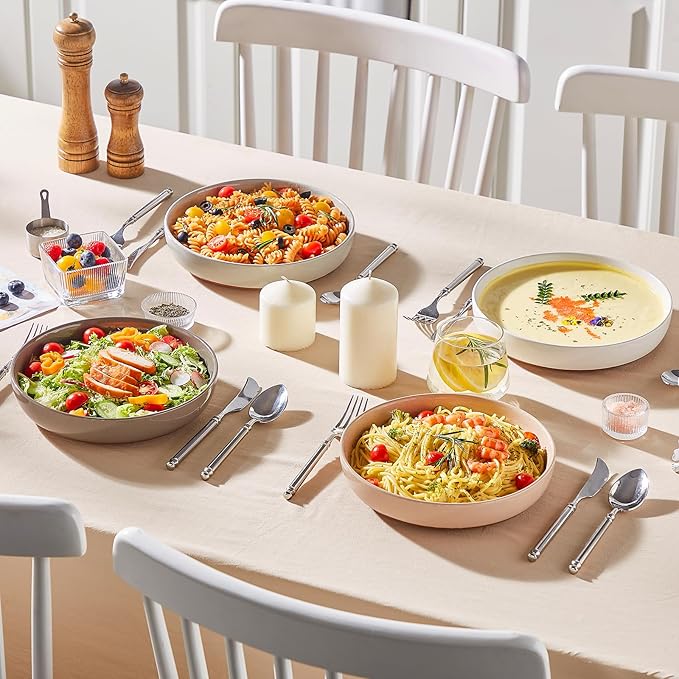 MALACASA Large Pasta Bowls Set of 4, 48 OZ Salad Bowls Serving Bowls for Dinner, Ceramic Soup Bowls Pasta Plates for Serving, Stackable, Microwave & Dishwasher Safe, Multicolor, Series TARA