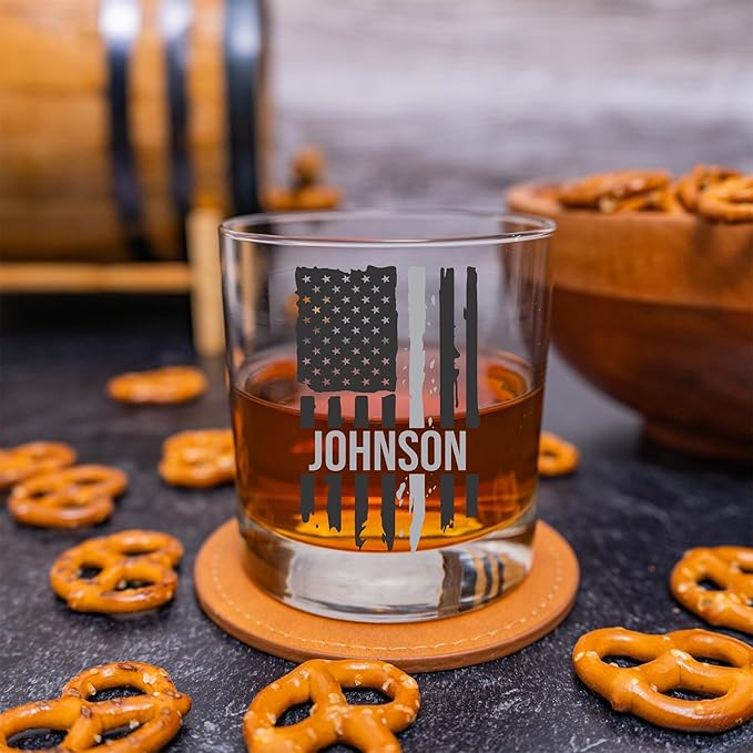 Blue Ridge Mountain Gifts - Thin Grey Line Whiskey Glass - Personalized Corrections Officer Glass, Thin Silver Line Gift, Security Personnel Gift, Prison Guard, Border Patrol Support