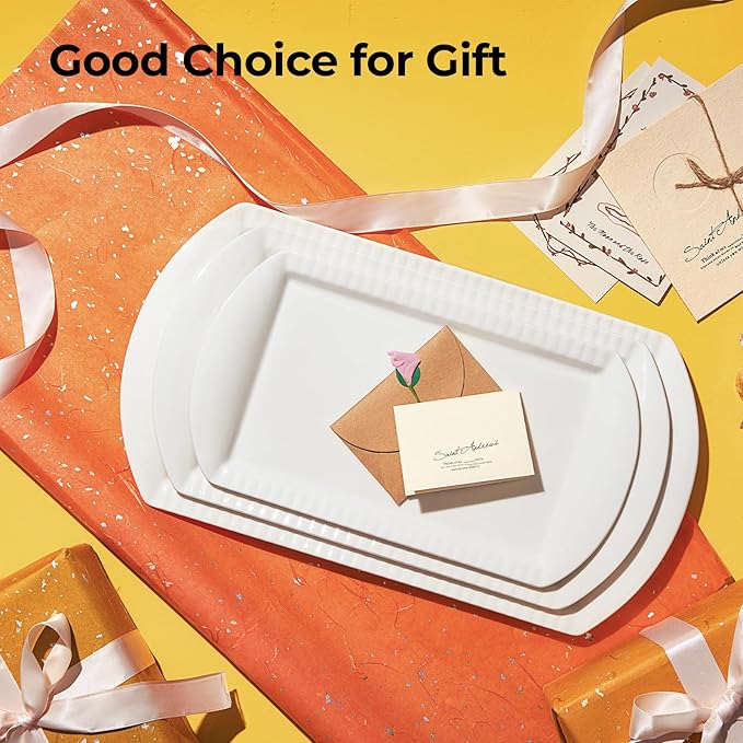 LIFVER Extra Large Serving Platters, 16"/14"/12" Rectangle Serving Trays, Serving Dishes for Entertaining, White Ceramic Platters for Serving Food Party, Turkey Platter for Thanksgiving, Set of 3