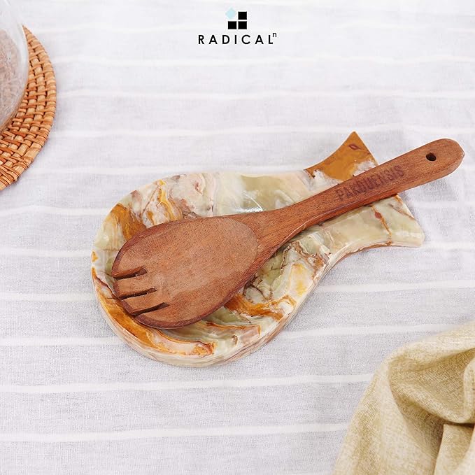 Radicaln Marble Spoon Rest Green Onyx Spatula Ladle Fork Handmade Utensil Rest - Non Ceramic Non Copper Spoon Rests Kitchen Organizer - Chef Cooking Countertop Spoon Holder