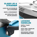 Gotham Steel 5 Quart Stock Pot Ceramic Multipurpose Pasta Pot with Strainer Lid & Twist and Lock Handles, Tempered Glass Lid, Dishwasher Safe, Aqua Blue