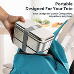 Stackable Stainless Steel Bento Box for Adults with Snack Container, Metal Leak-Proof Food Containers with Detachable Divider, Double Layer Bento Lunch Box for Work Travel, BPA-Free, Dishwasher Safe