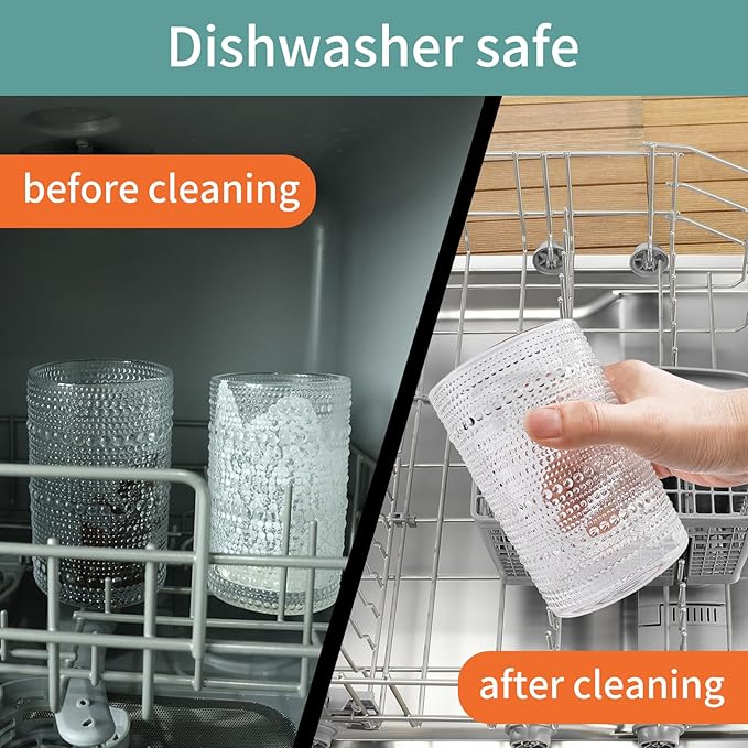 Hobnail Drinking Glasses Set,16 Oz Vintage Embossed Glass Tumbler for Cocktail, Beer, Juice, Water, Whiskey and Kitchen Glassware,6pack