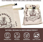 2 Pack Reusable Beeswax Bread Bags for Sourdough & Homemade Bread - XL Organic Cotton with Zipper & Snap Closure Freezer-Friendly Freshness Preservation