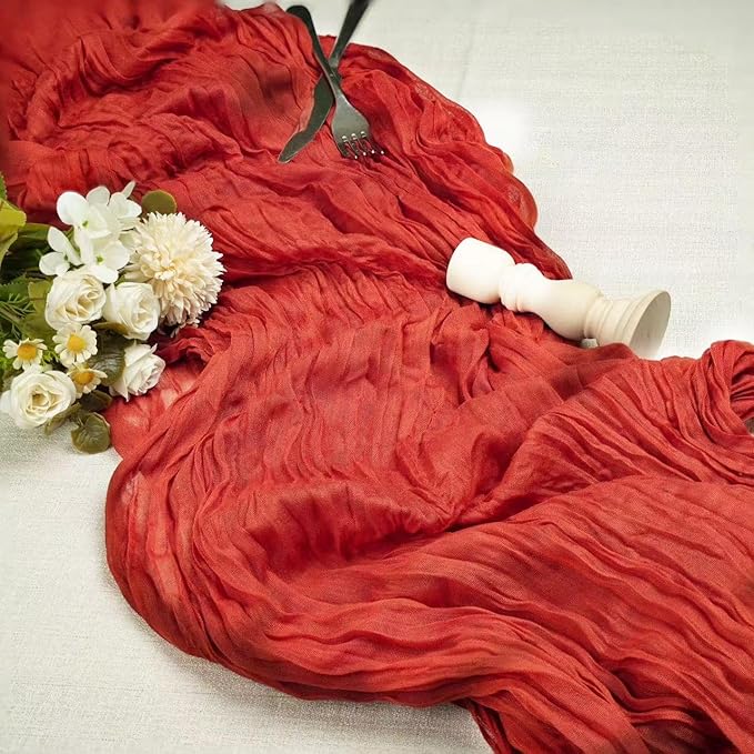 12 Pcs Terracotta Cheesecloth Table Runner 13ft Boho Gauze Cheesecloth Table Runner 160 inch Long for Christmas Wedding Bridal Baby Shower Birthday Table Decorations