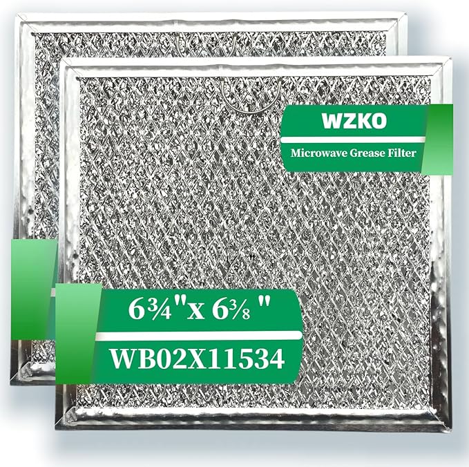 WB02X11534 Filter Replacement For G.E Microwave Oven Aluminum Grease Filter 6-3/8 x 6-3/4 x 3/32 In 2-Pack