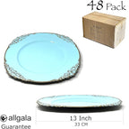 allgala Heavy Quality Round Charger Plates - Charger for Dinner Plate - Set of Charger Plates for Table Decor - Ideal for Weddings, Thanksgiving Parties & Holidays - Floral Turquoise (13-Inch 48-Pack)