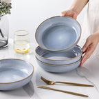 GBHOME 9'' Large Ceramic Pasta Bowls, 38oz Stoneware Pasta Serving Bowls Set of 4 for Kitchen, Wide Bowls for Fruit,Pasta,Salad,Oatmeal,Meal, Microwave Safe, Reactive Glaze-Blue