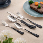 20-Piece Black crack Silverware Set 18/0 Stainless Steel Silverware Set Black crack Handle Cutlery Set Service for 4 Dinner Knives Forks Spoons Set Flatware Set Finish Dishwasher Safe