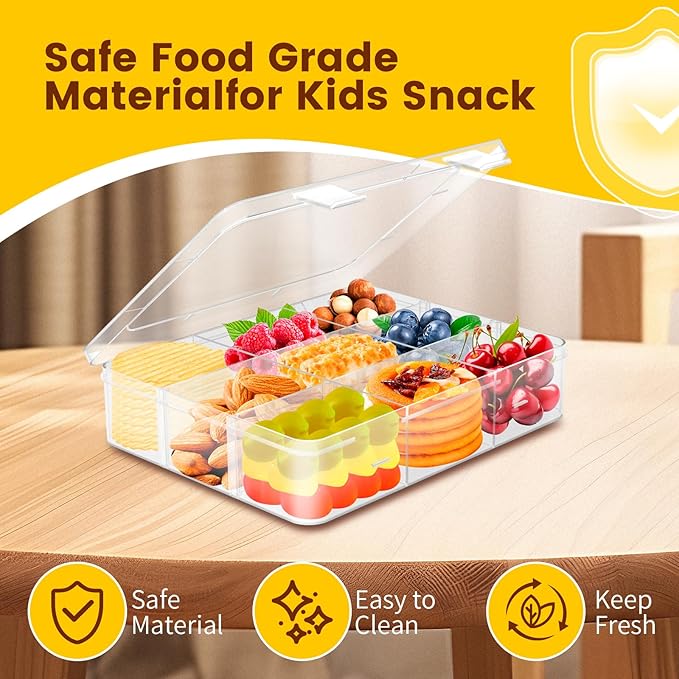 AQSXO 1 Pcs Snack Box Container, 9 Compartments Snack Containers Reusable Meal Prep Lunch Containers.