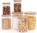 Glass Storage Containers with Lids, Glass Jars with Bamboo Lids, Large Food Storage Jar, Sugar, Pantry Storage Container for Pasta Rice Flour Oats Nuts Tea Spice (Round 27oz*2+54oz*2+100oz*2)
