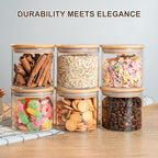 Glass Food Storage Jars 6-Pack - 4x4 in-Clear Glass Food Canisters with Bamboo Lid Airtight For Serving Tea, Coffee, Flour, Sugar, Candy, Cookie, Spice and More (Circular)