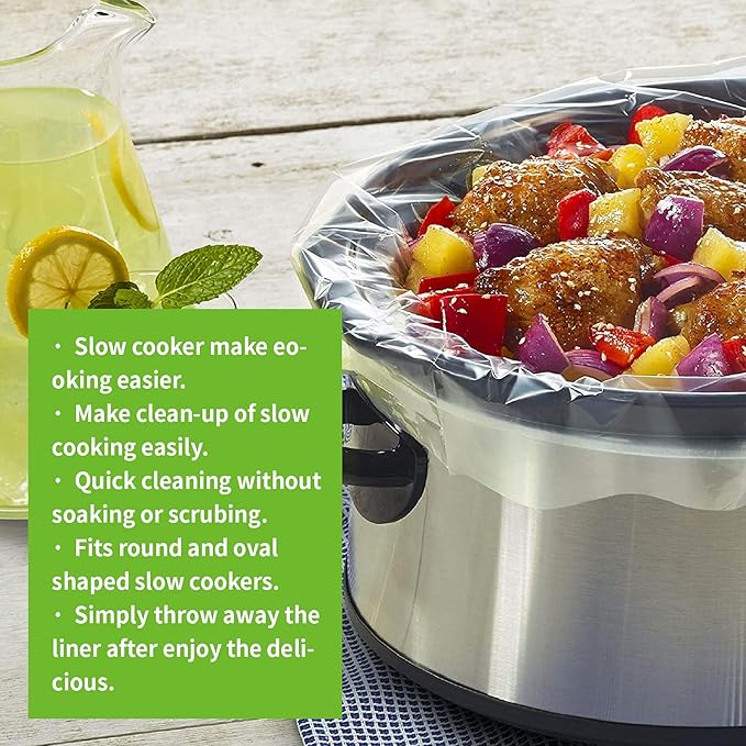 ECOOPTS Slow Cooker Liners Disposable Cooking Bags Large Size Pot Liners Fit 4QT to 8.5QT Suitable for Oval & Round Pot (10 BAGS)