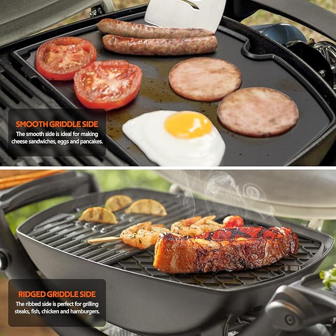 Stanbroil Cast Iron Cooking Griddle Replacement for Weber Q100 and Q1000 Series Grills, Replacement for Weber 6558